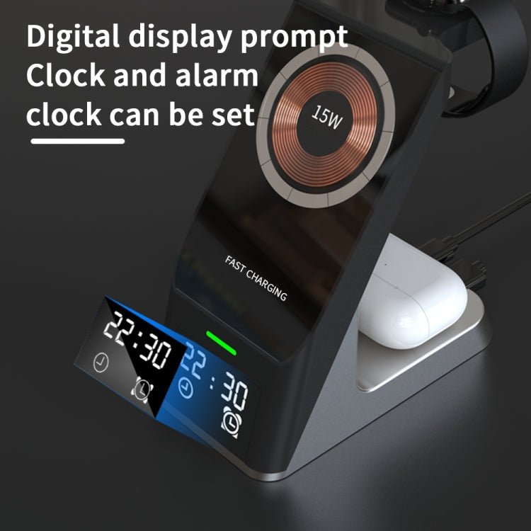 H27 15W 6イン1 時計機能付き 磁気電話ワイヤレス充電器 iWatch/AirPods対応、H27