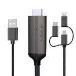 1080P HDTV ドングルケーブル、プラグアンドプレイ HDMI スクリーンプラグアンドプレイ、LD36 8ピン + マイクロUSB + Type-C / USB-C から HDMI