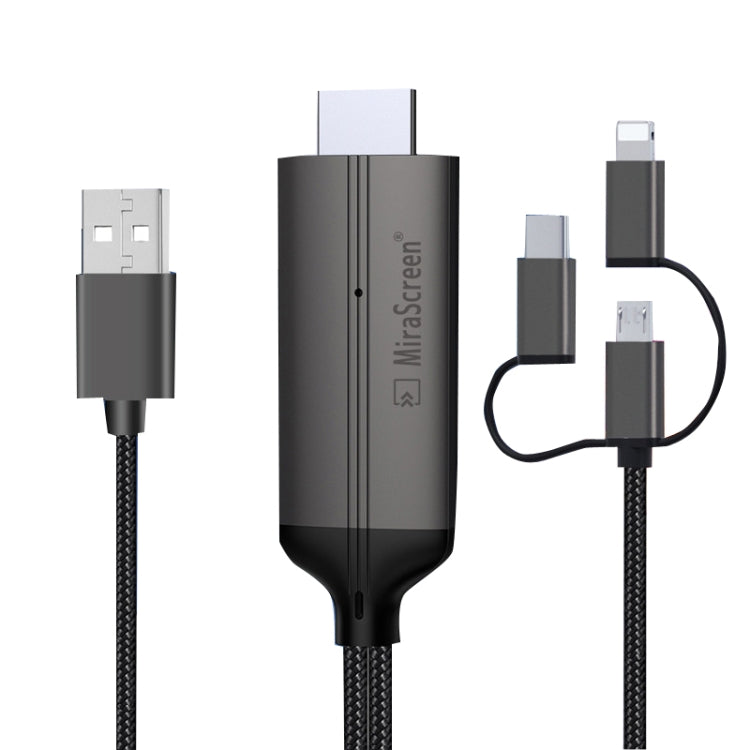 1080P HDTV ドングルケーブル、プラグアンドプレイ HDMI スクリーンプラグアンドプレイ、LD36 8ピン + マイクロUSB + Type-C / USB-C から HDMI