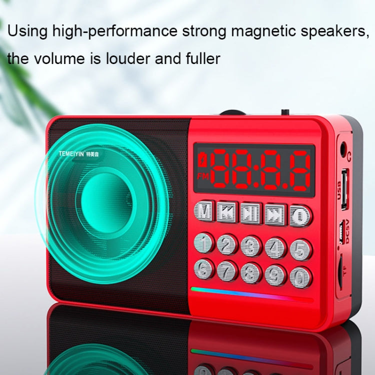 TEMEIYIN LEDデジタル表示カードBluetoothラジオスピーカー 朝の運動用ポータブルプレーヤー レッド、ライト付きレッド