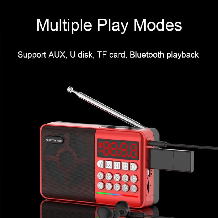 TEMEIYIN LEDデジタル表示カードBluetoothラジオスピーカー 朝の運動用ポータブルプレーヤー レッド、ライト付きレッド