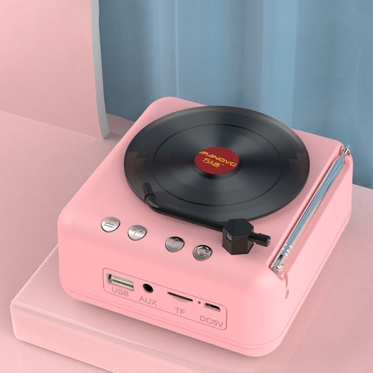 Manovo H3 マカロンビニールレコードプレーヤー Bluetoothスピーカー レトロラジオステレオ ピンク