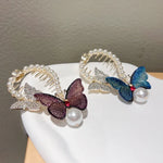 ラインストーンバタフライヘアクリップ刺繍ポニーテールヘアクラスプ
