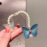 ラインストーンバタフライヘアクリップ刺繍ポニーテールヘアクラスプ