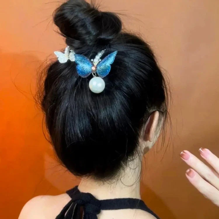 ラインストーンバタフライヘアクリップ刺繍ポニーテールヘアクラスプ