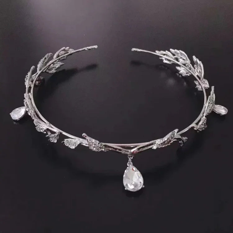 リーブスフロント装飾クラウンヘアバンドラインストーンヘッドドレス、ラインストーンヘッドドレスシルバー、ラインストーンヘッドドレスゴールド