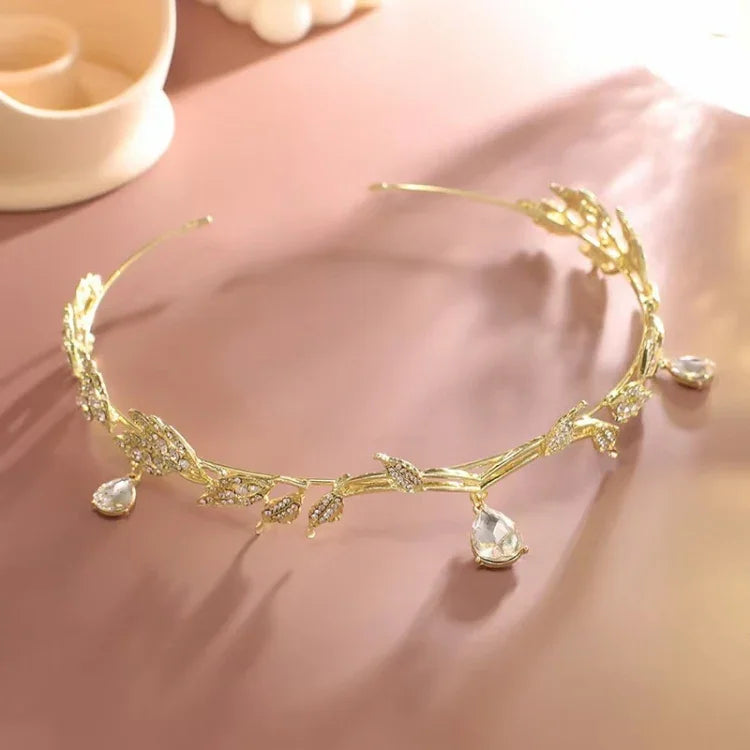 リーブスフロント装飾クラウンヘアバンドラインストーンヘッドドレス、ラインストーンヘッドドレスシルバー、ラインストーンヘッドドレスゴールド