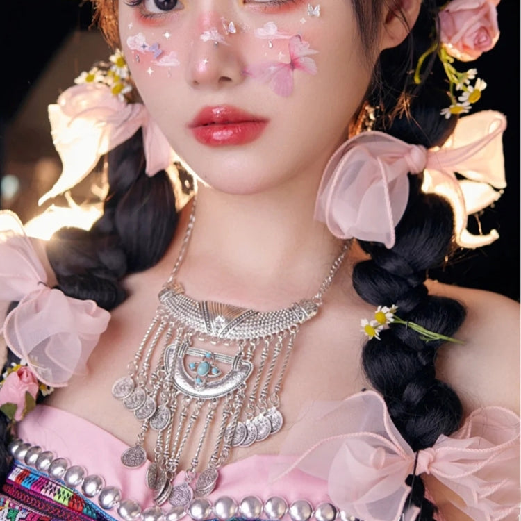 誇張されたネックレス タッセル ヴィンテージ 女性用合金メッキ 鎖骨チェーン、グリーン、ブラック、ブルー、ブラック1、ブルー1、レッド、ブラック2、ブルー2、レッド1