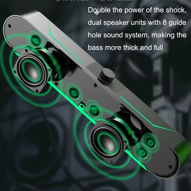 LED発光HIFIステレオコンピュータースピーカー 長時間ゲーミング有線オーディオ、A39有線（ブラック）