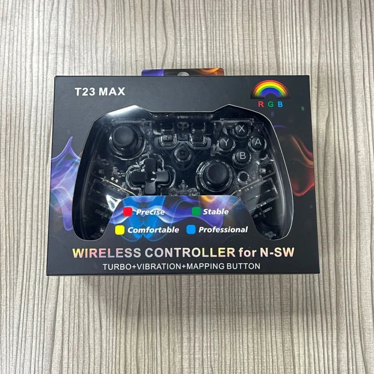 Switch Pro用ワイヤレスBluetoothゲームパッド LEDライトウェイクアップ機能付き、透明LED付き