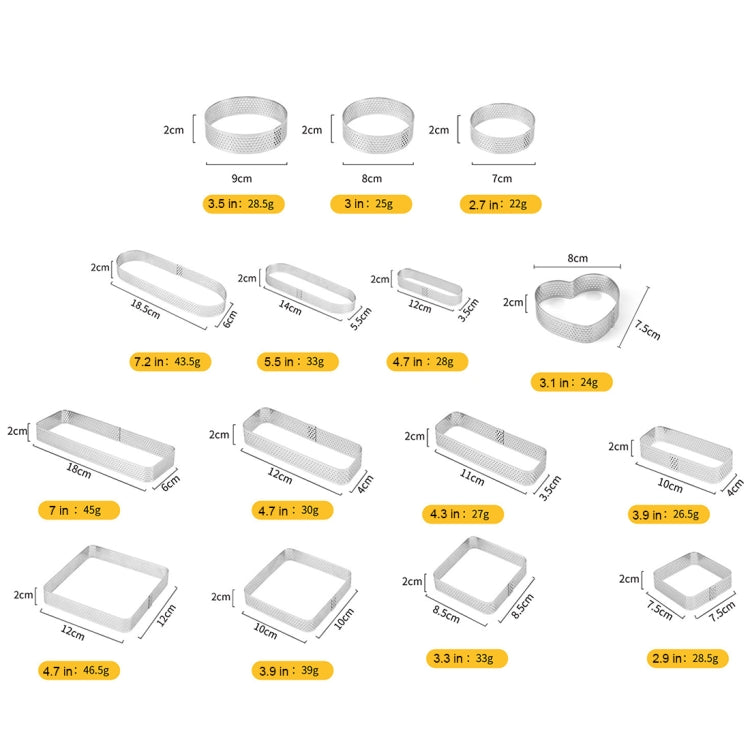 BN1006ステンレス製ムースリング厚手穴あきケーキ型DIYベーキングツール、ラブ（3.1インチ）、長方形（4.3インチ）、長方形（4.7インチ）、長方形（7インチ）、正方形（2.9インチ）、正方形（3.3インチ）、正方形（3.9インチ）、正方形（4.7インチ）