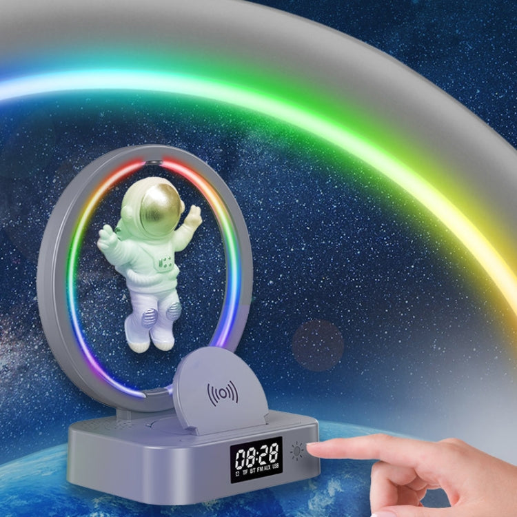 Y-558 磁気浮上宇宙飛行士TWS Bluetoothスピーカー RGBライト付き スタイル：ゴールデンベーシック、シルバーベーシック、ゴールデンクロックモデル、シルバークロックモデル、ゴールデンワイヤレス充電、シルバーワイヤレス充電