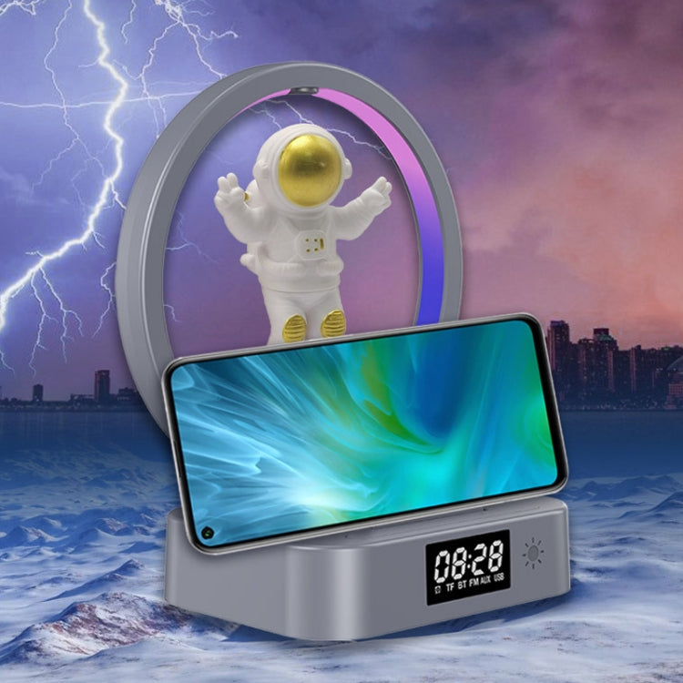Y-558 磁気浮上宇宙飛行士TWS Bluetoothスピーカー RGBライト付き スタイル：ゴールデンベーシック、シルバーベーシック、ゴールデンクロックモデル、シルバークロックモデル、ゴールデンワイヤレス充電、シルバーワイヤレス充電
