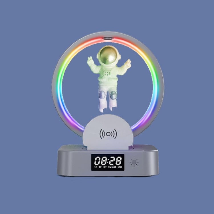 Y-558 磁気浮上宇宙飛行士TWS Bluetoothスピーカー RGBライト付き スタイル：ゴールデンベーシック、シルバーベーシック、ゴールデンクロックモデル、シルバークロックモデル、ゴールデンワイヤレス充電、シルバーワイヤレス充電