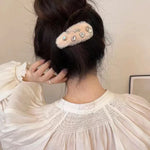 B316 2個セットかわいいウール編みヘアピン甘くて多用途手作りサイドクリップ、ベージュ、チェリー