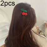 B316 2個セットかわいいウール編みヘアピン甘くて多用途手作りサイドクリップ、ベージュ、チェリー