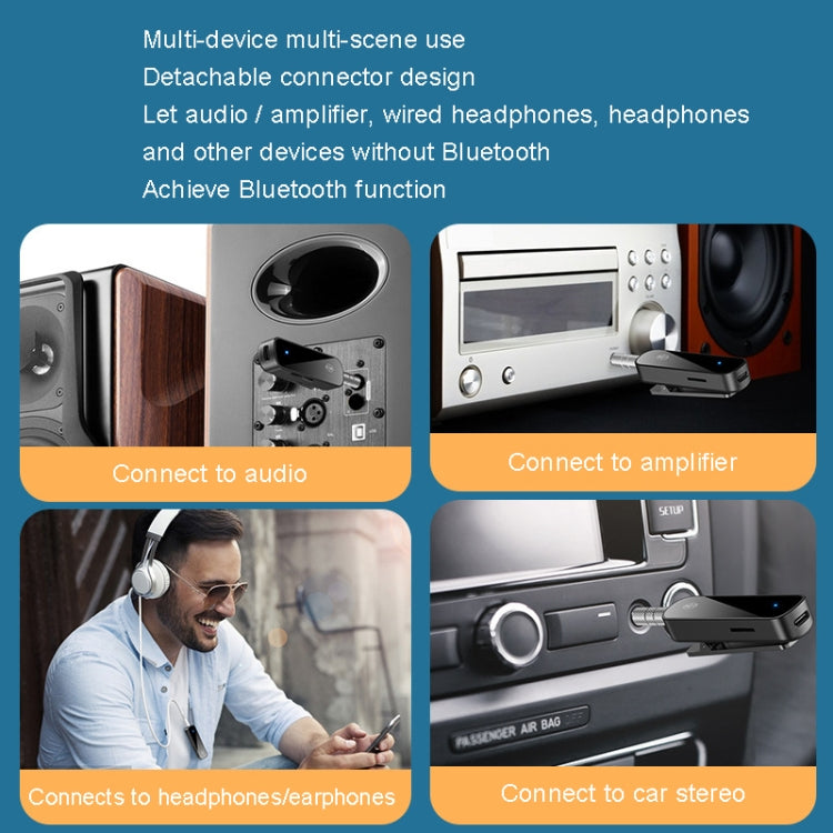 Y2 HiFi Bluetooth 5.3 オーディオレシーバー ラベリアマイク 3.5mmオーディオ通話コンバーター TFカード再生対応、Y2