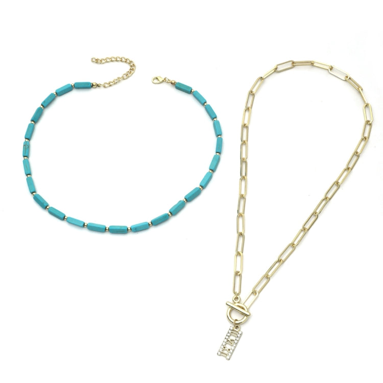 ナチュラルターコイズアクセサリー レディースジュエリー、N2206-6 2個セット 長方形ネックレス、2個セット ネックレス＋イヤリング、3個セット ネックレス＋ブレスレット＋イヤリング