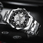 BINBOND S033 Hollowed Mechanical 30m Waterproof Luminous Quartz Watch, Black Steel-Black-Gold, Black Steel-Black-Rose Gold, Full Gold-Black-Gold, Blue Steel-Blue