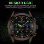 BINBOND B3591 30m Waterproof Luminous Calendar Men Watch, Black Steel-Black, Black Leather-White-Black, Brown Leather-White-White
