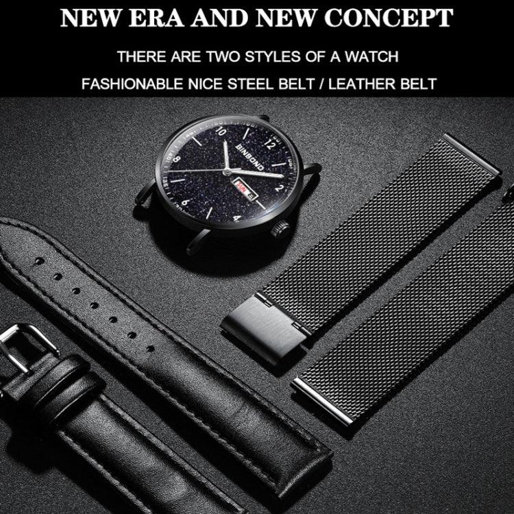 BINBOND B3820 30M Waterproof Ultra-thin Quartz Luminous Starry Watch, Black Net-Black-Starry