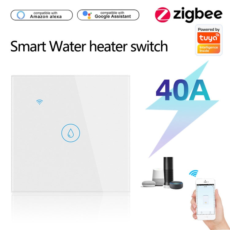 Tuya ZigBee 40A スマート高出力給湯器ライトエアコンスイッチ タイムボイスリモコン、ZigBee 40A ホワイト、ZigBee 40A ブラック