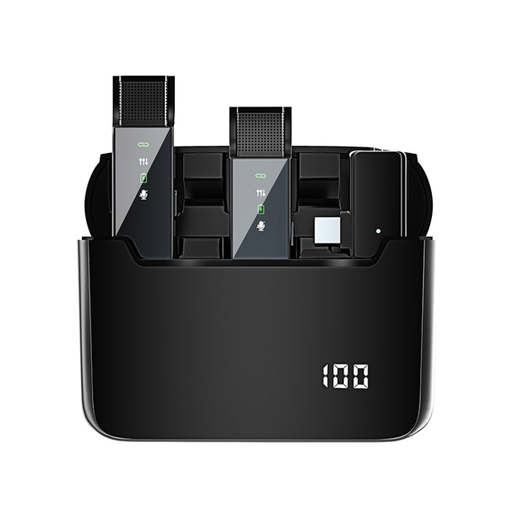 デジタルディスプレイ ワイヤレスラベリアマイク 充電コンパートメント付き、仕様: S16-S ワンツーブラック USB-C/Type-C インターフェース、S16-S ワンツーブラック 8ピンインターフェース