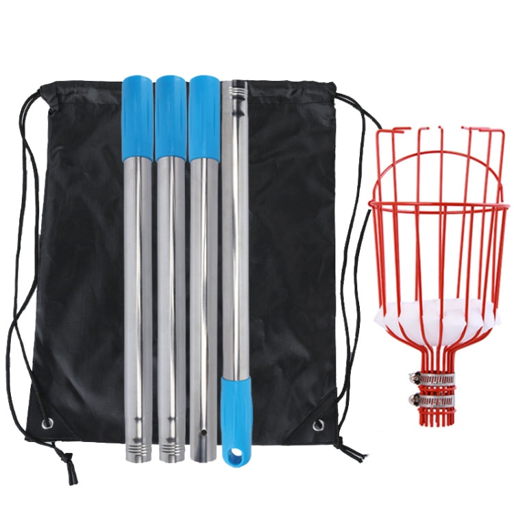ステンレス製高所用果物収穫器具、4節ロッド1.6m付き、6節ロッド2.4m付き、9節ロッド3.6m付き、10節ロッド4m付き