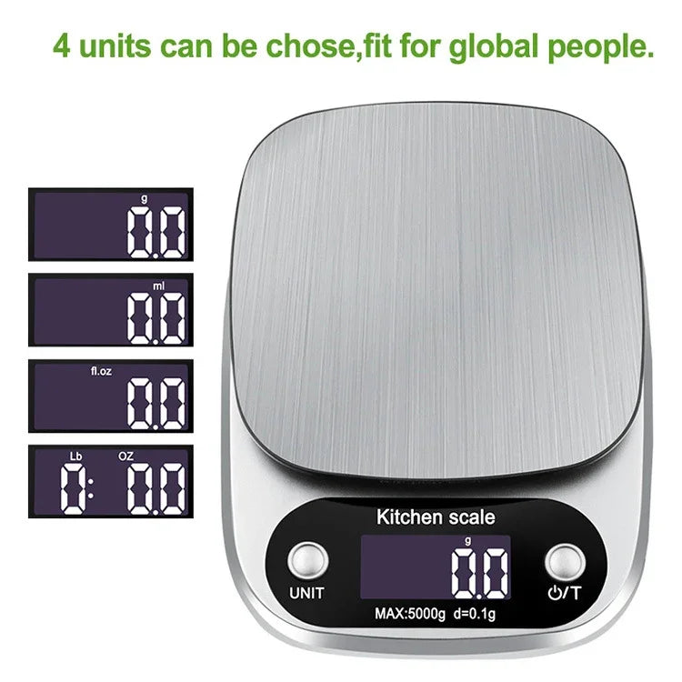Small Multifunctional Kitchen High Precision Electronic Scale LCD Digital Display Food Scale, 3kg/ 0.1g, 5kg/ 0.1g, 10kg/ 1g