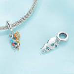 Sterling Silver S925 Phoenix Bracelet Beads Longevity Bird Zircon Pendant, SCC2444