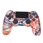 PS4用ワイヤレスBluetoothゲームコントローラー ライトストリップ付き デュアルバイブレーションゲームハンドル ホワイト、ブラック、レッド、ブルー、グリーン、ローズレッド、レター、ライン、ファイアゴースト、カートゥーン、ハルク、スケルトン、ギア、ライトニング、フレーム、クラウド、バースト、木目、スター レッド