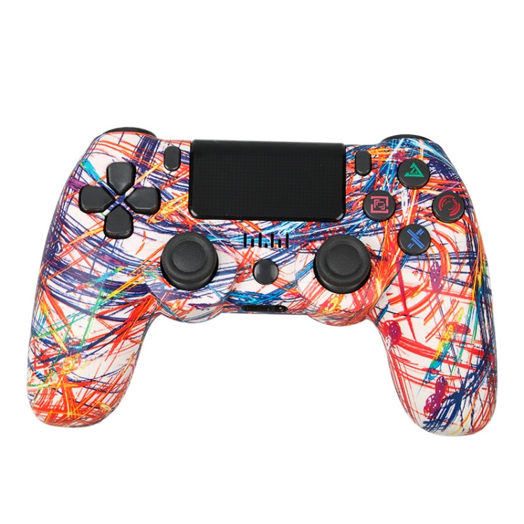 PS4用ワイヤレスBluetoothゲームコントローラー ライトストリップ付き デュアルバイブレーションゲームハンドル ホワイト、ブラック、レッド、ブルー、グリーン、ローズレッド、レター、ライン、ファイアゴースト、カートゥーン、ハルク、スケルトン、ギア、ライトニング、フレーム、クラウド、バースト、木目、スター レッド