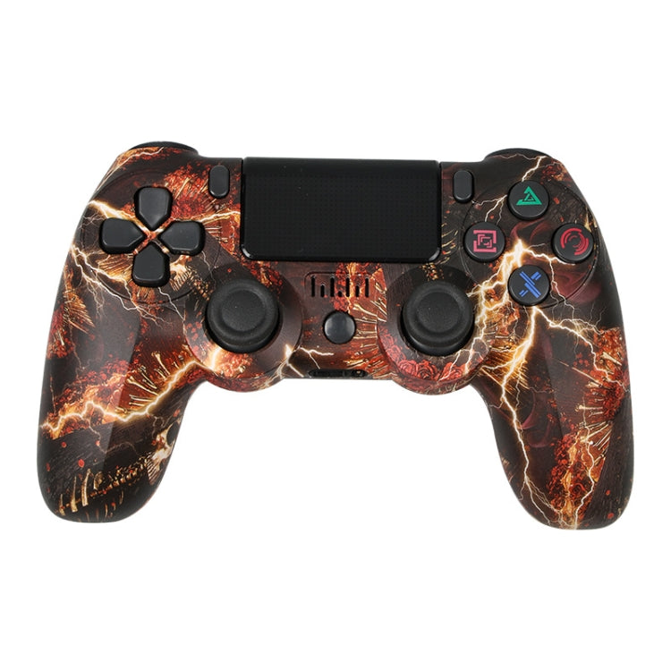 PS4用ワイヤレスBluetoothゲームコントローラー ライトストリップ付き デュアルバイブレーションゲームハンドル ホワイト、ブラック、レッド、ブルー、グリーン、ローズレッド、レター、ライン、ファイアゴースト、カートゥーン、ハルク、スケルトン、ギア、ライトニング、フレーム、クラウド、バースト、木目、スター レッド