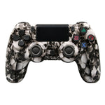 PS4用ワイヤレスBluetoothゲームコントローラー ライトストリップ付き デュアルバイブレーションゲームハンドル ホワイト、ブラック、レッド、ブルー、グリーン、ローズレッド、レター、ライン、ファイアゴースト、カートゥーン、ハルク、スケルトン、ギア、ライトニング、フレーム、クラウド、バースト、木目、スター レッド