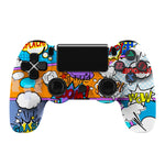 PS4用ワイヤレスBluetoothゲームコントローラー ライトストリップ付き デュアルバイブレーションゲームハンドル ホワイト、ブラック、レッド、ブルー、グリーン、ローズレッド、レター、ライン、ファイアゴースト、カートゥーン、ハルク、スケルトン、ギア、ライトニング、フレーム、クラウド、バースト、木目、スター レッド