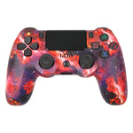 PS4用ワイヤレスBluetoothゲームコントローラー ライトストリップ付き デュアルバイブレーションゲームハンドル ホワイト、ブラック、レッド、ブルー、グリーン、ローズレッド、レター、ライン、ファイアゴースト、カートゥーン、ハルク、スケルトン、ギア、ライトニング、フレーム、クラウド、バースト、木目、スター レッド
