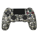 PS4用ワイヤレスBluetoothゲームコントローラー ライトストリップ付き デュアルバイブレーションゲームハンドル ホワイト、ブラック、レッド、ブルー、グリーン、ローズレッド、レター、ライン、ファイアゴースト、カートゥーン、ハルク、スケルトン、ギア、ライトニング、フレーム、クラウド、バースト、木目、スター レッド