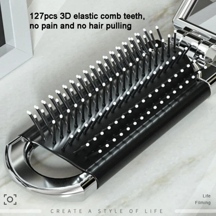 2in1 マッサージエアクッションコーム ミラー一体型コーム 携帯用折りたたみコーム コームミラー