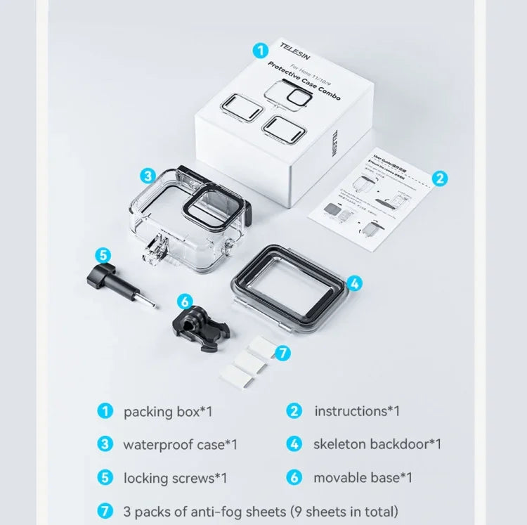GoPro Hero11 Black / HERO10 Black / HERO9 Black用 TELESIN 防水ケース 全シーン対応 防曇 水中ダイビングハウジング、GoPro Hero11 Black / HERO10 Black / HERO9 Black用
