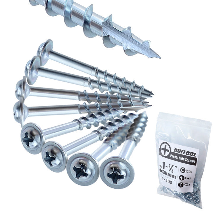 RUITOOL ST4 100個 木工用斜穴ネジ 半ねじセルフタッピングプラスボルト 25mm、32mm、38mm、50mm、63mm