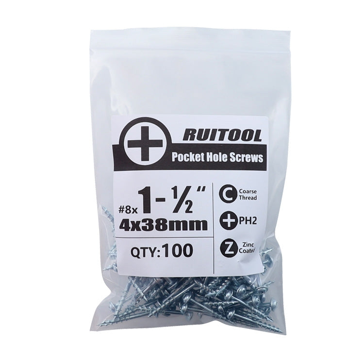 RUITOOL ST4 100個 木工用斜穴ネジ 半ねじセルフタッピングプラスボルト 25mm、32mm、38mm、50mm、63mm