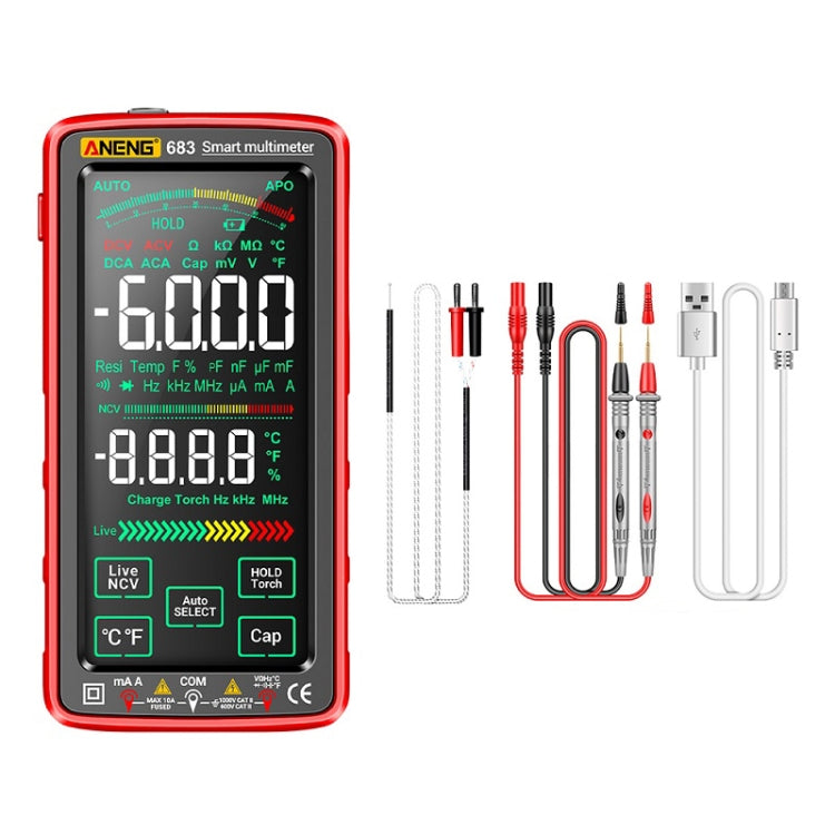 ANENG 683 スマートタッチスクリーン自動レンジ充電式マルチメーター、683 レッド、683 ブラック