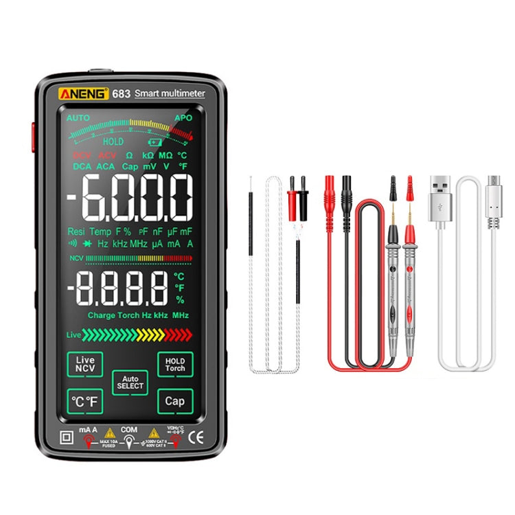 ANENG 683 スマートタッチスクリーン自動レンジ充電式マルチメーター、683 レッド、683 ブラック