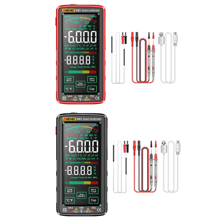 ANENG 683 スマートタッチスクリーン自動レンジ充電式マルチメーター、683 レッド、683 ブラック