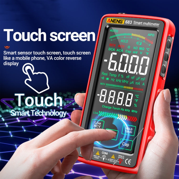 ANENG 683 スマートタッチスクリーン自動レンジ充電式マルチメーター、683 レッド、683 ブラック
