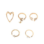 5pcs/set Cross Triangle Heart Hollow Butterfly Knuckle Ring, 5pcs/set 5217