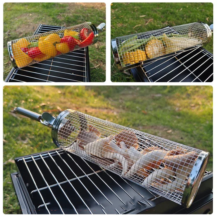 ハンドル付きアップグレード BBQケージ ステンレス製バーベキューバスケット、30cm＋ハンドル18cm