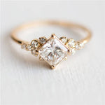 女性用幾何学的スクエアリング 結婚式用ラインストーン指輪 チャームジュエリー、サイズ10、6、8