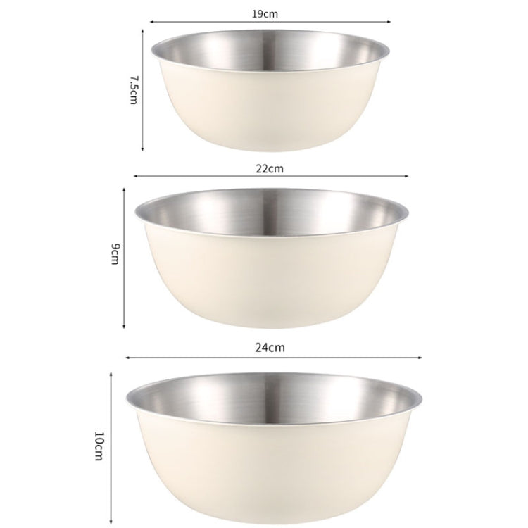 304ステンレス製食品グレード食器ボウル キッチンベーキング攪拌ボウル 野菜用サンドウッド盆 19cm（イエロー）、22cm（イエロー）、24cm（イエロー）、19cm（ホワイト）、22cm（ホワイト）、24cm（ホワイト）