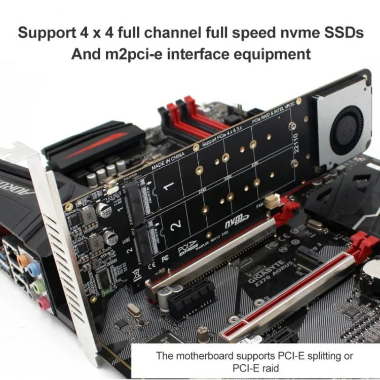 PCI-E X16 から M.2 Mキー NVME X4 SSD RAIDアレイ拡張アダプター 2242/2260/2280/22110対応、PH44Plus